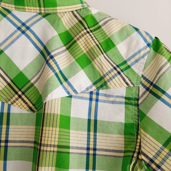 OLD NAVY Western Pearl Snap Button Plaid Shirt Green Big Kids Youth Sz XL - Picture 9 of 11